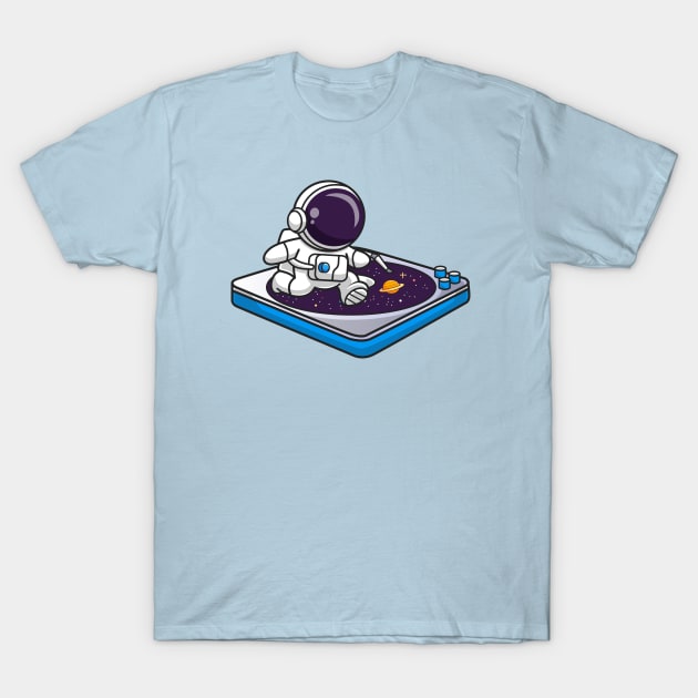 Cute Astronaut Running On Vinyl Space Music Cartoon T-Shirt by Catalyst Labs